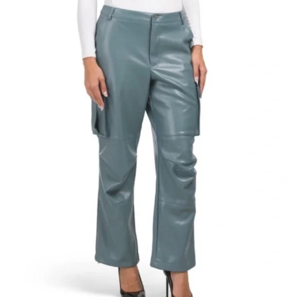 7 For All Mankind Faux Leather Blue Cargo Pants NWT